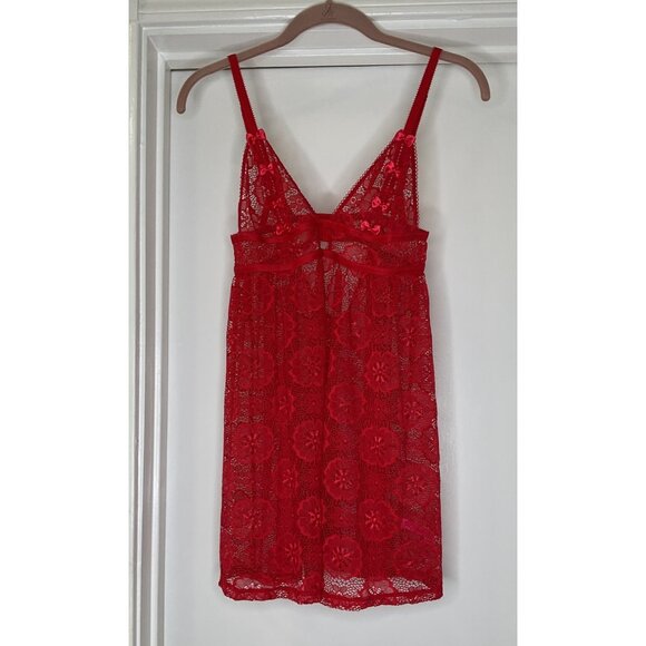 Besty Johnson Other - Betsey Johnson Red Lace Slip Dress with Bow Detail – Size S